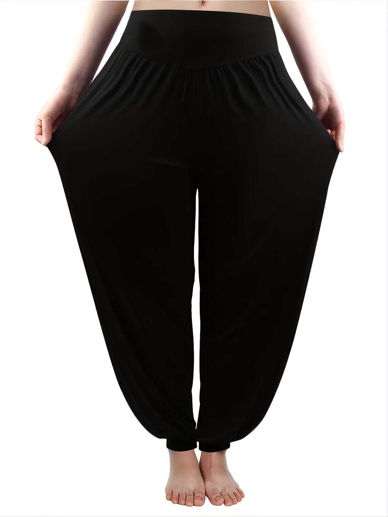 NATURAL BLACK THAI Yoga Pants Plain Harem Pants Comfy Elastic