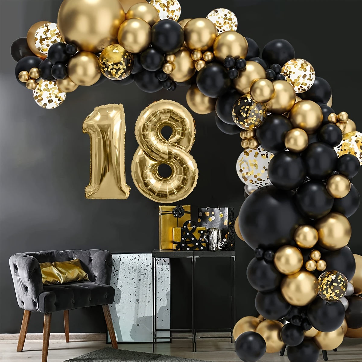 75 globos negros y dorados, globos negros y dorados, decoraciones de fiesta  de 12 pulgadas y 5 pulgadas, globos de látex negro y dorado para