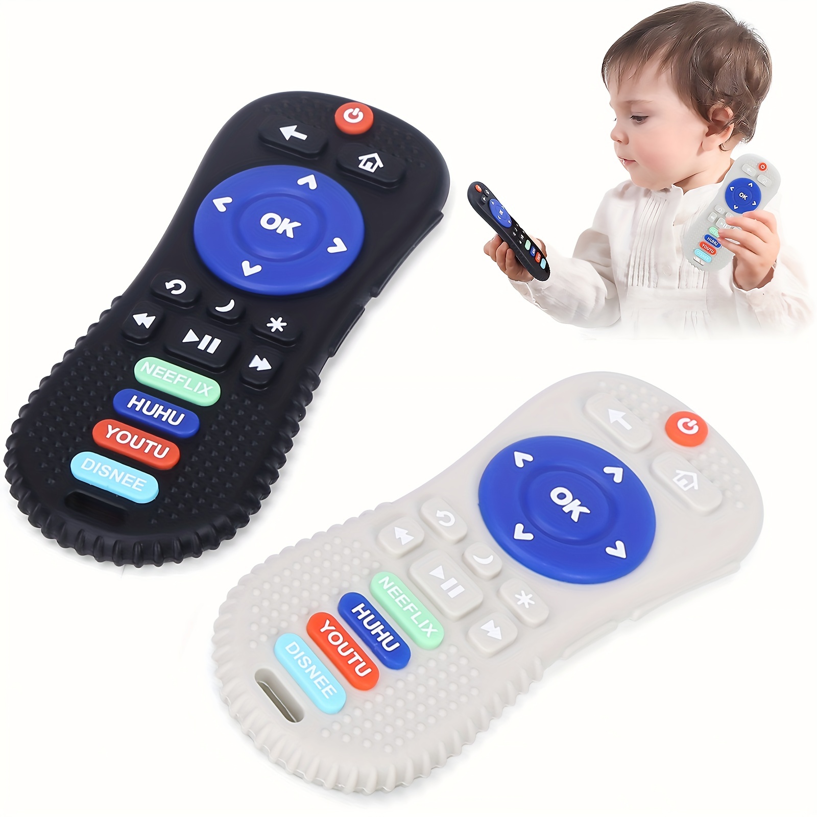 Jouets de dentition pour bébé, simulation en silicone doux bébé TV télécommande  télécommande bébé jouet à mâcher pour tout-petits garçons filles(Le noir)