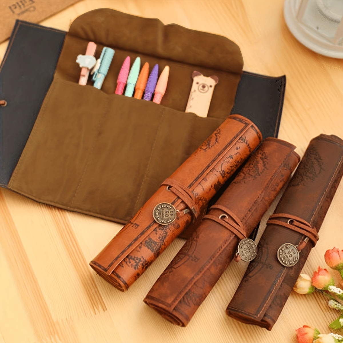 Leather Pencil Roll, Pen Case, Artist Roll, Gift for Painter