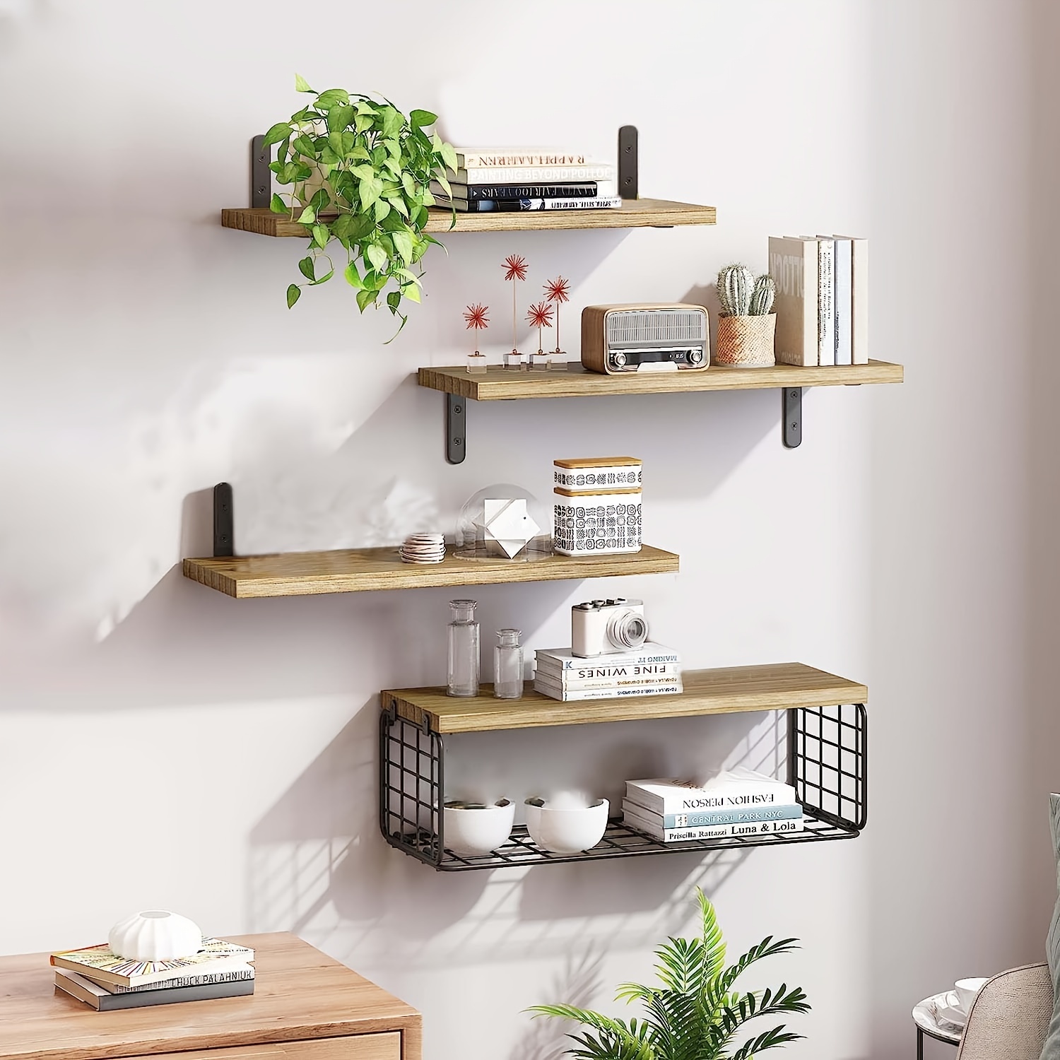 Dream Lifestyle Wall Mounted Floating Shelves, Creative Plastic Storage  Shelves, Multi Use Self-Adhesive Wall Rack for Bedroom Bathroom Living Room  Kitchen Laundry Room 