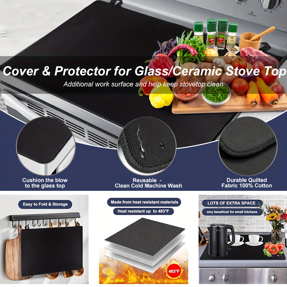 Stove Top Cover & Protector for Glass Ceramic Stove Washer Dryer Top  Quilted Top