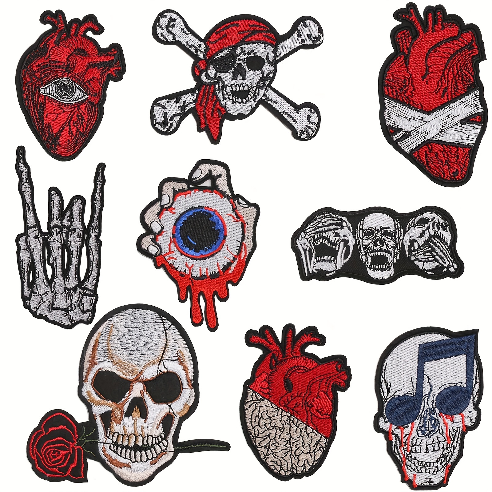 Tattoo Red Skull Punk Embroidered Sew-on / Iron-on / Velcro Patch