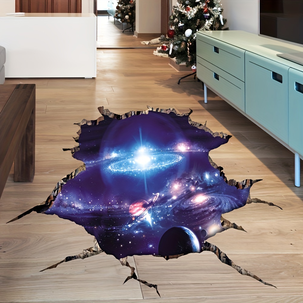 TEMU 1pc Creative 3d Tear Starry Sky Decorative Floor Sticker, Self-adhesive Removable Pvc Stickers Suitable For Living Room And Bedroom Decoration