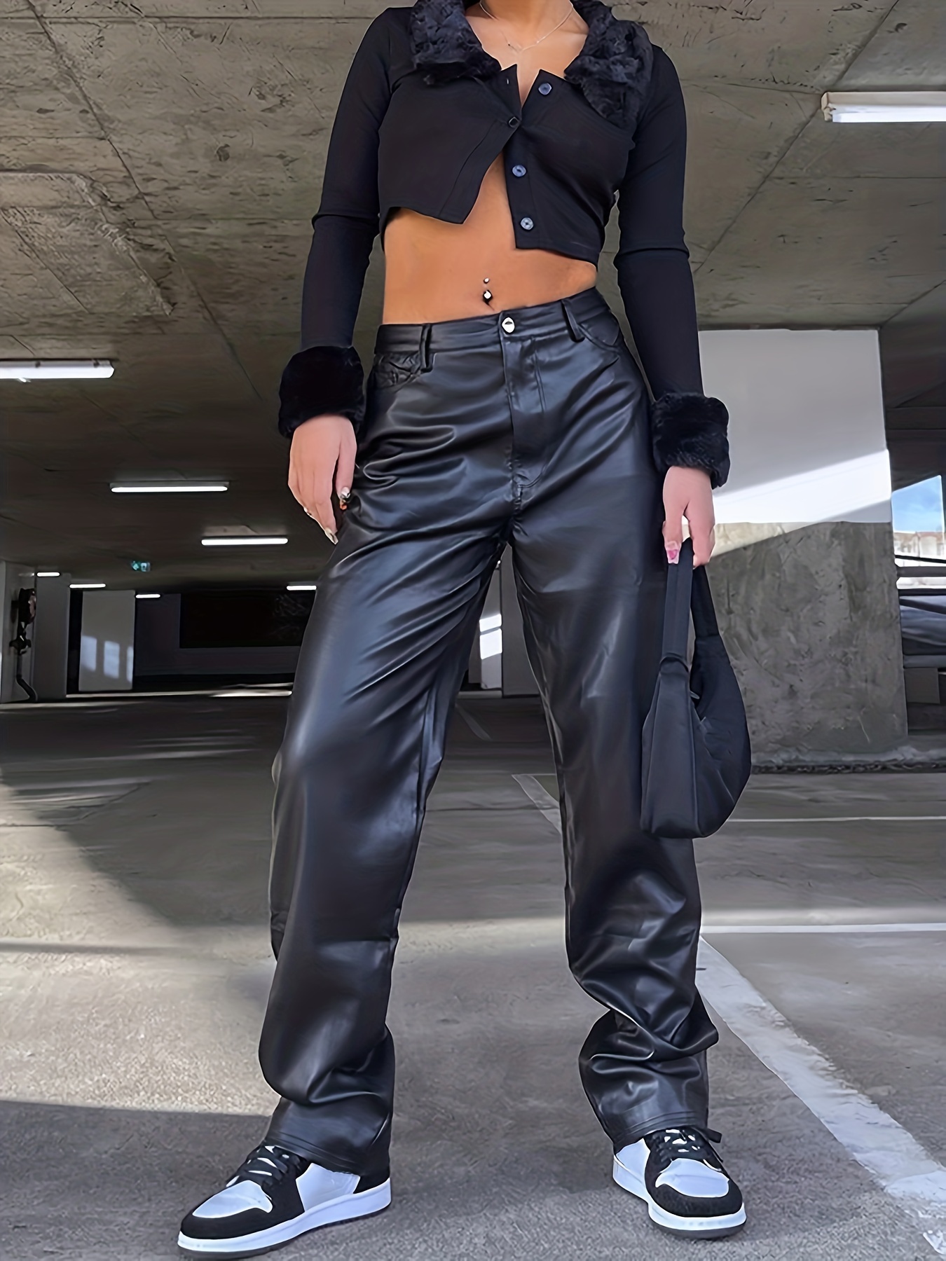 High Waist PU Leather Petite Faux Leather Trousers With Pockets For Women  Fashionable Streetwear For Slimming And Comfortable Wear From Jiejingg,  $18.29