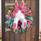 1pc rabbit decoration garland rabbit pendant artificial wreath bunny garland easter hanging decor home rabbit wreath front door decor wall hanging adornment acrylic rattan cloth