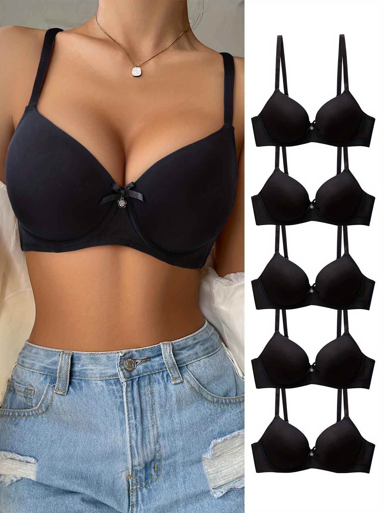 Simple Solid T shirt Bras Comfy Breathable Push Everyday Bra - Temu