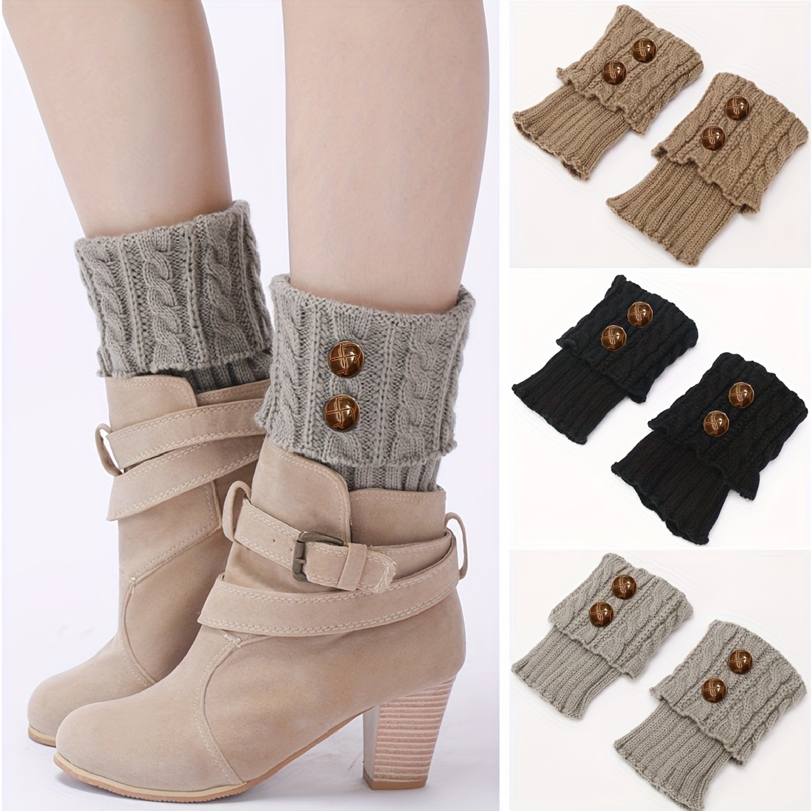 6 Colors Pile of Socks Women Fall Winter Leg Warmers, Solid Color Twist  Knitted Footless Stretch