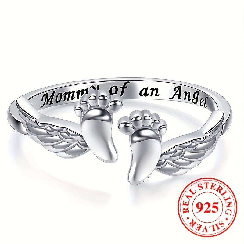 

925 Sterling Silver Ring Angle Wing With Tiny Feet Design Adjustable Cuff Ring Match Daily Outfits Perfect Gift For New Moms 3g/0.11oz