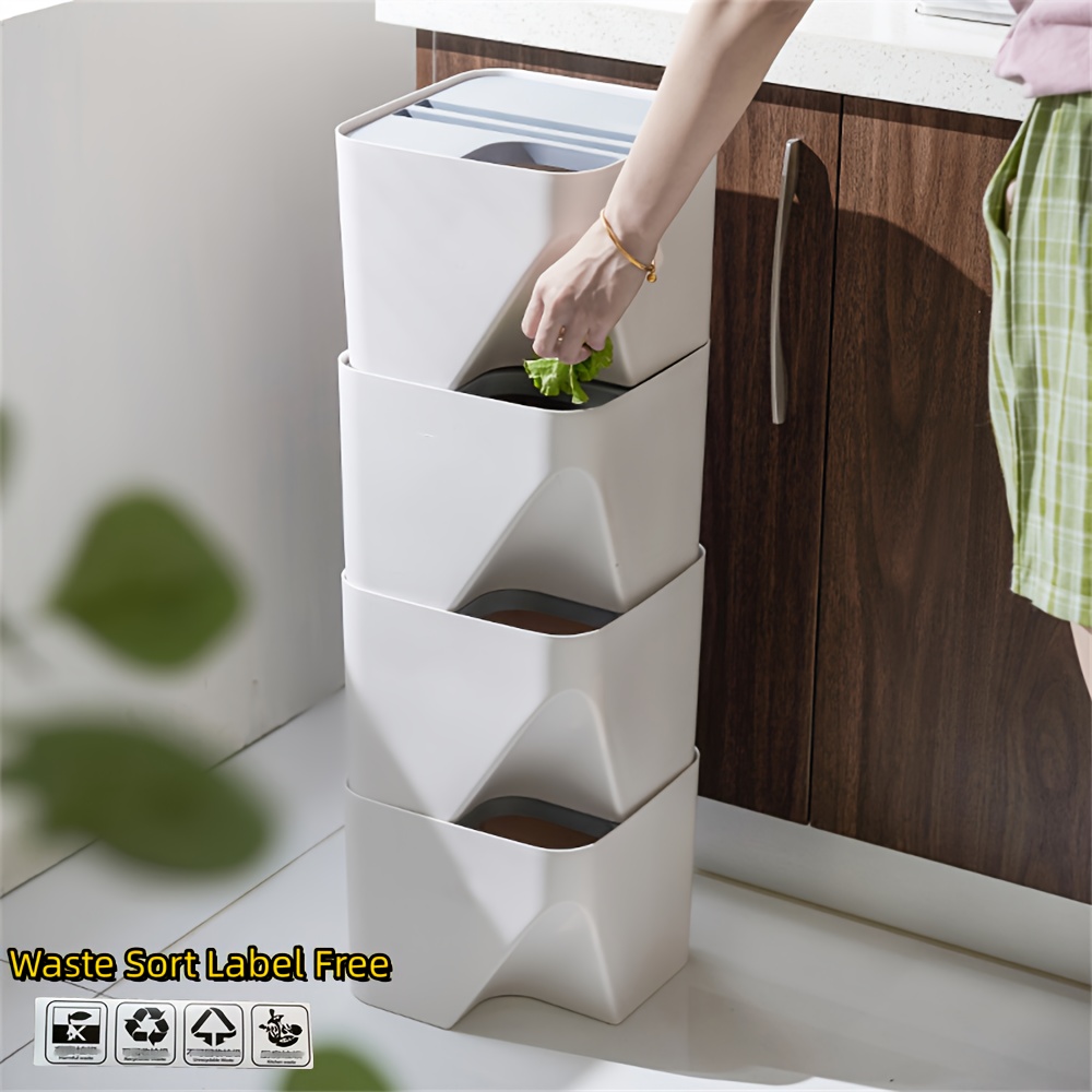 

1pc Stackable Sorting Trash Can, Simple With Lid Kitchen Waste Bin, Toilet Household Wet And Dry Plastic Living Room Paper Basket, Kitchen Bathroom Bedroom Office Accessories