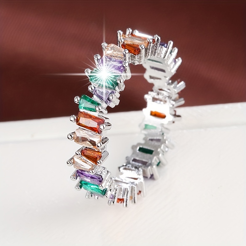 Geometric Zirconia Ring Women, Elegant Silver Jewelry