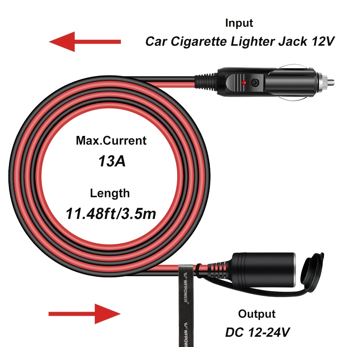 Cigarette Lighter Extension Cable 16awg Male To Female - Temu