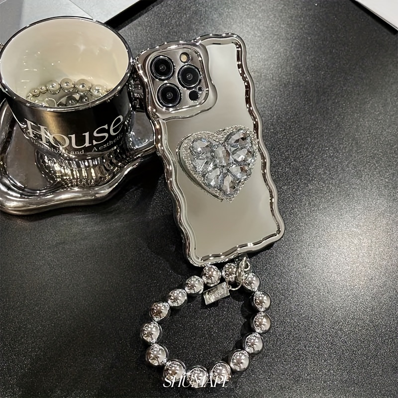 

Silvery Mirror Bracelet Rhinestone Stand Suitable For All-inclusive Anti-fall Protective Case Creative Simple Niche For Iphone 14 13 12 11 Plus Pro Max