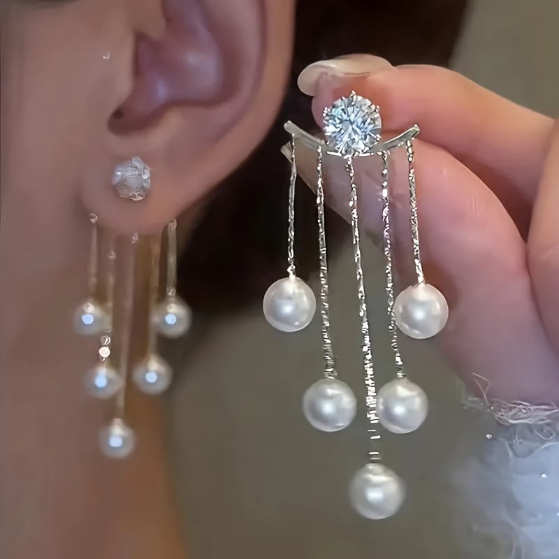 TEMU Elegant Copper Tassel Drape Earrings With Synthetic Cubic Zirconia, Sexy Vintage For Wedding And Vacation, Versatile Jewelry