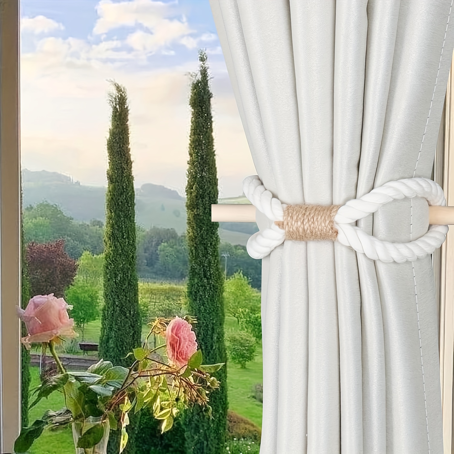 2set Curtains With Simple Binding Rope, No Punching Nordic Style Curtain  Buckle Curtain Tieback Curtain Holdback, Manual Binding Rope Curtain  Accessor