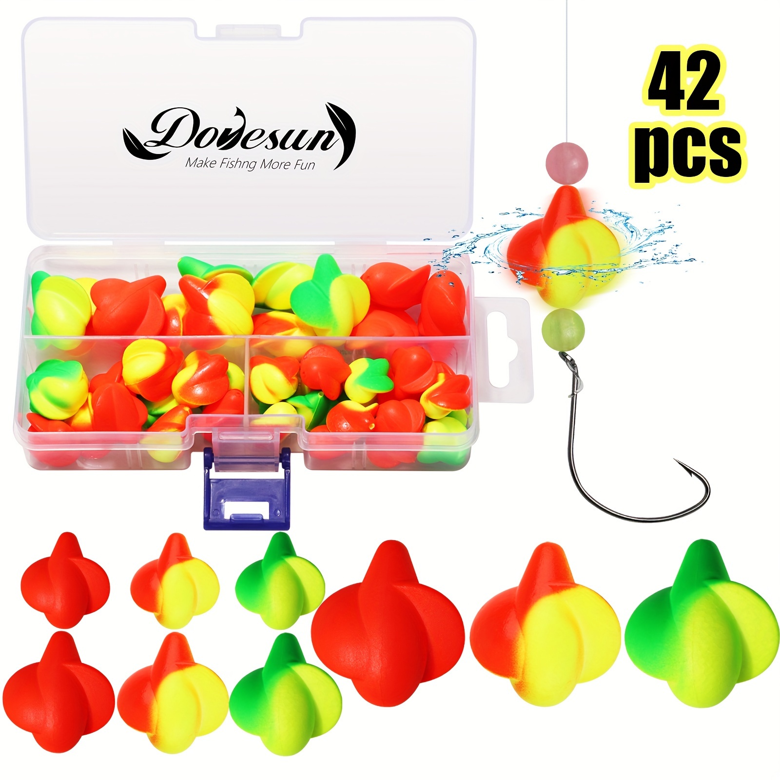 * 42pcs Foam Floats, Pompano Rigs, Fishing Rig Floats, Fly Fishing Floats,  Bright Color Spin With Tackle Box