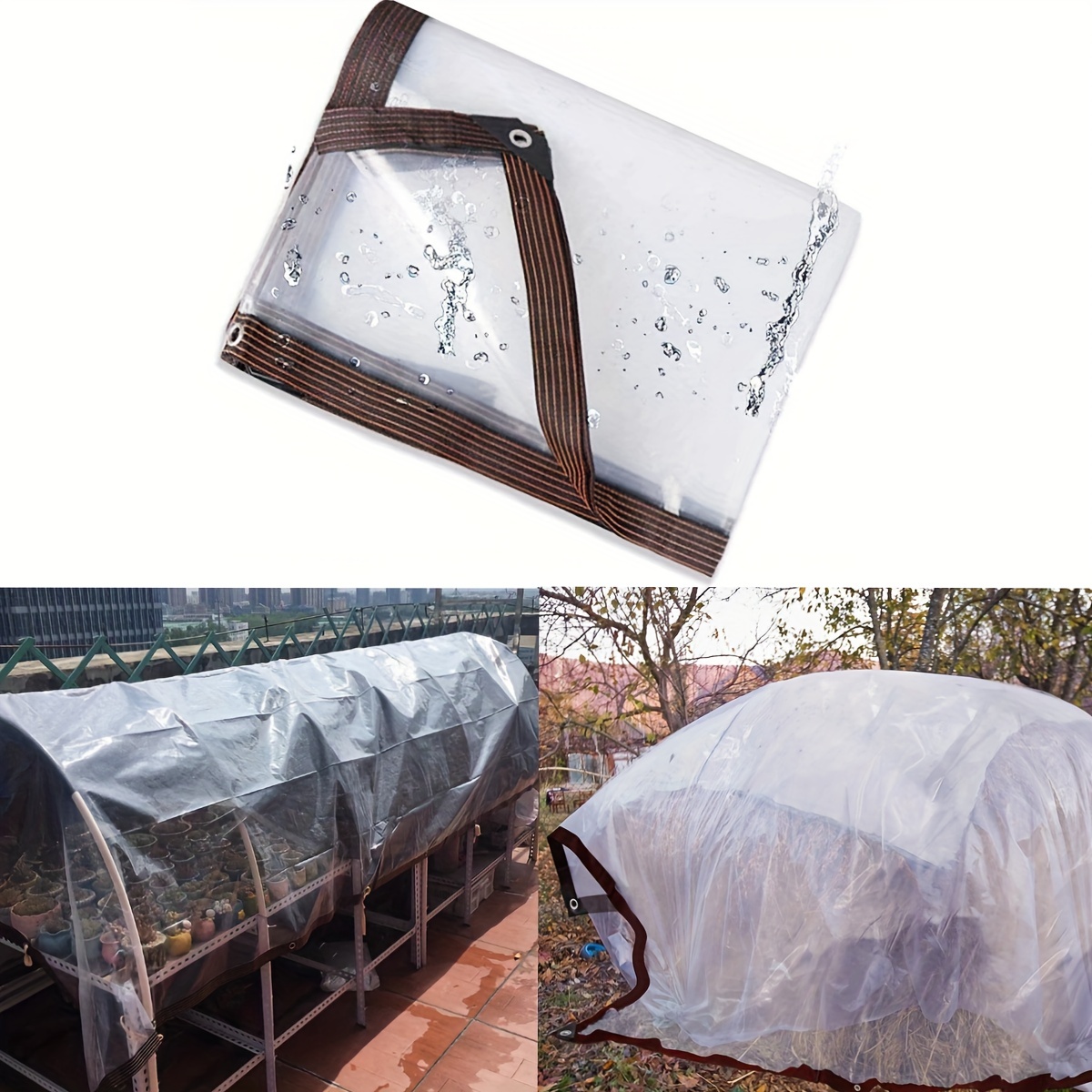 Cubierta para plantas U/D, lona de plástico transparente impermeable de  PVC, varios tamaños de lona transparente a prueba de lluvia con ojales,  toldo