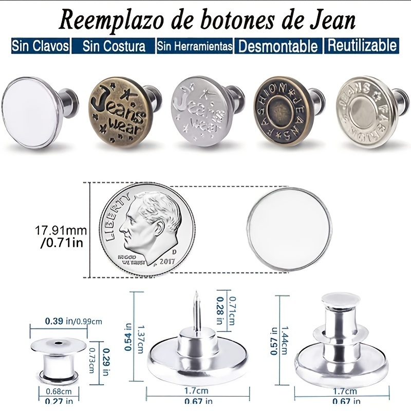 12 Sets Button Pins for Jeans, Jean Buttons Pins for Loose Jeans