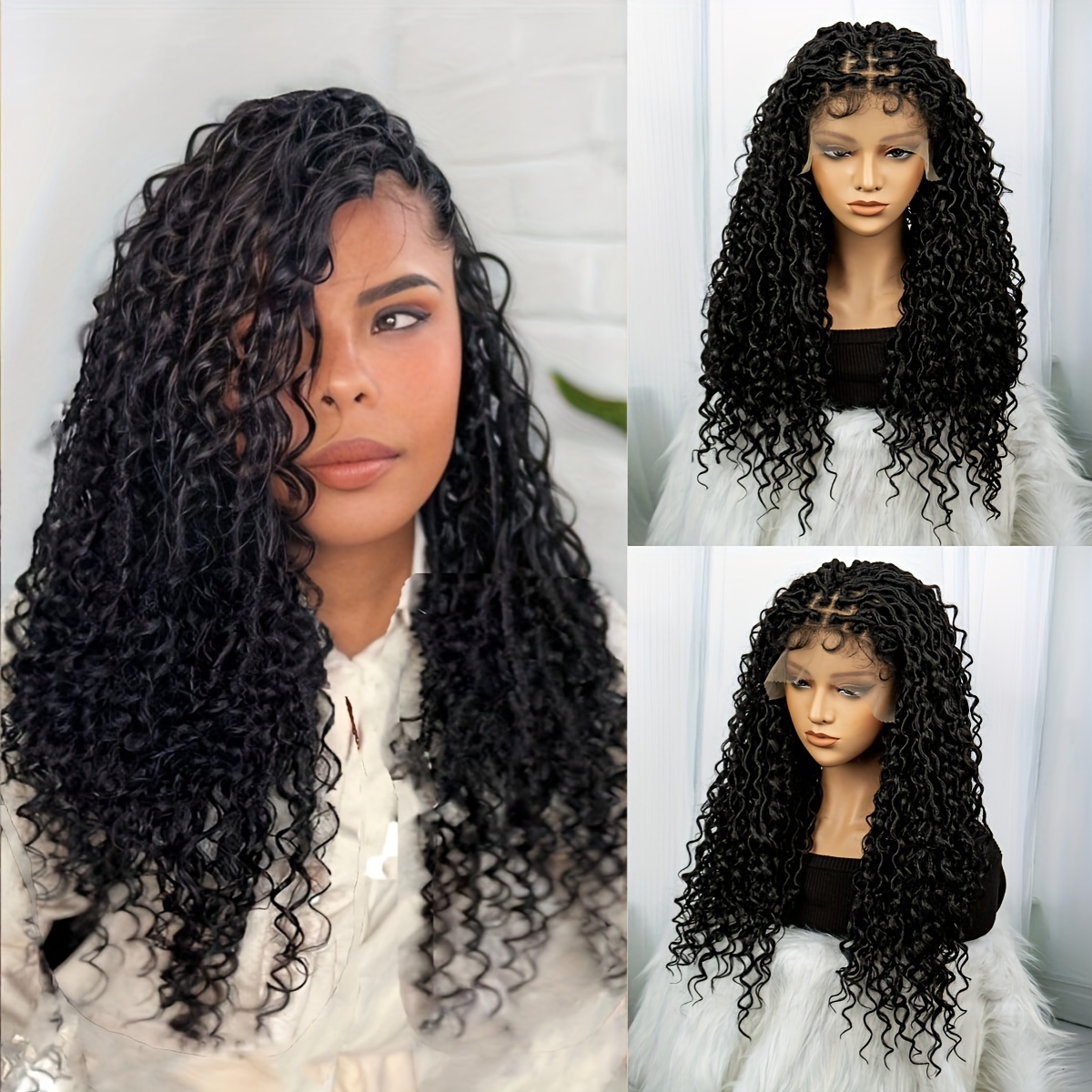 

Long Curly Braids Wig Synthetic Lace Wig Beginners Friendly Heat Resistant Wig For Women