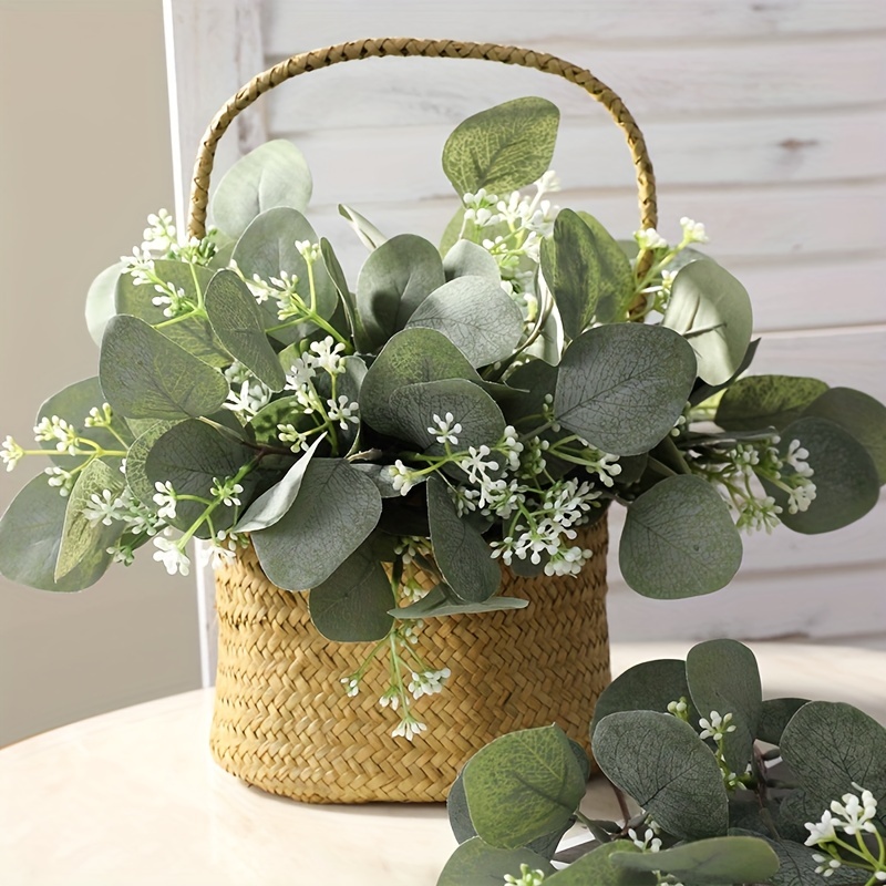 2 paquetes de flores artificiales de margaritas artificiales, ramo de hojas  de eucalipto, arreglos florales de seda para el hogar, jarrón, interior