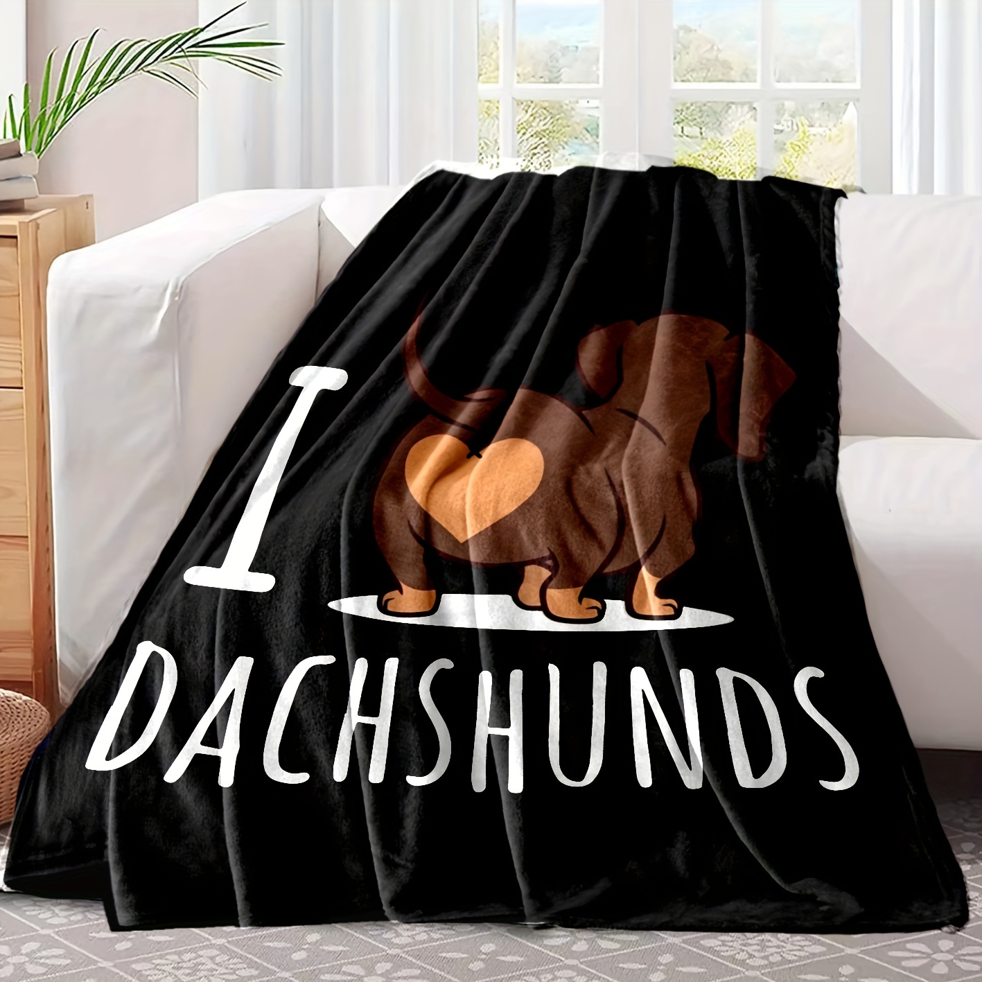 

1pc Flannel Bed Blanket, Cute Dachshund Pattern Blanket, Warm Cozy Soft Gift Blanket For Couch Bed Sofa Car Office Camping Travelling