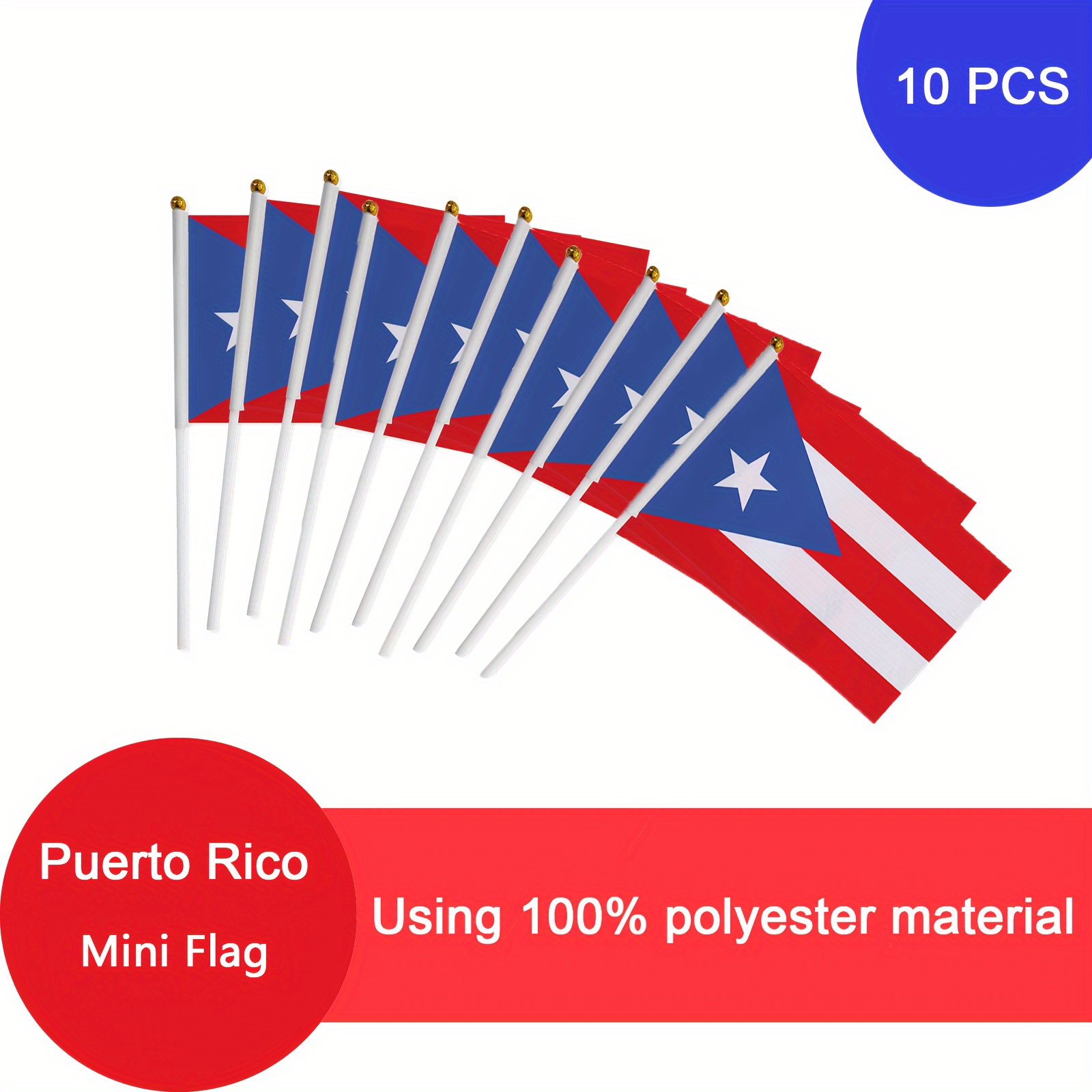 

10pcs, Mini Puerto Rican Flag, Stick On Mini Puerto Rican Flag, Made Of Polyester Material, Suitable For Holiday Celebrations, Parties, And Garden Decorations