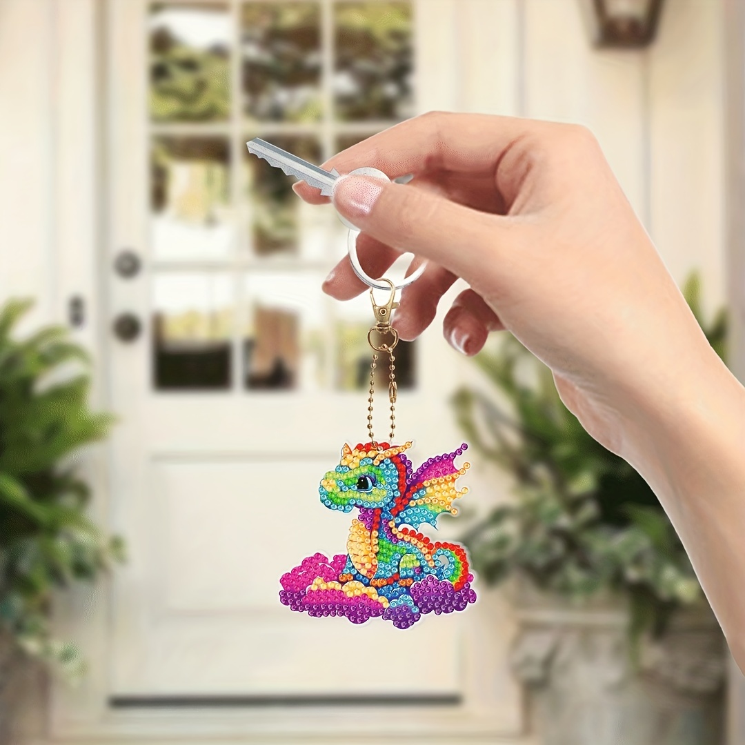 DIY Diamond Art Key Rings Cartoon Keychain Supplies Gift for Kids  (Dragon)-994738.02