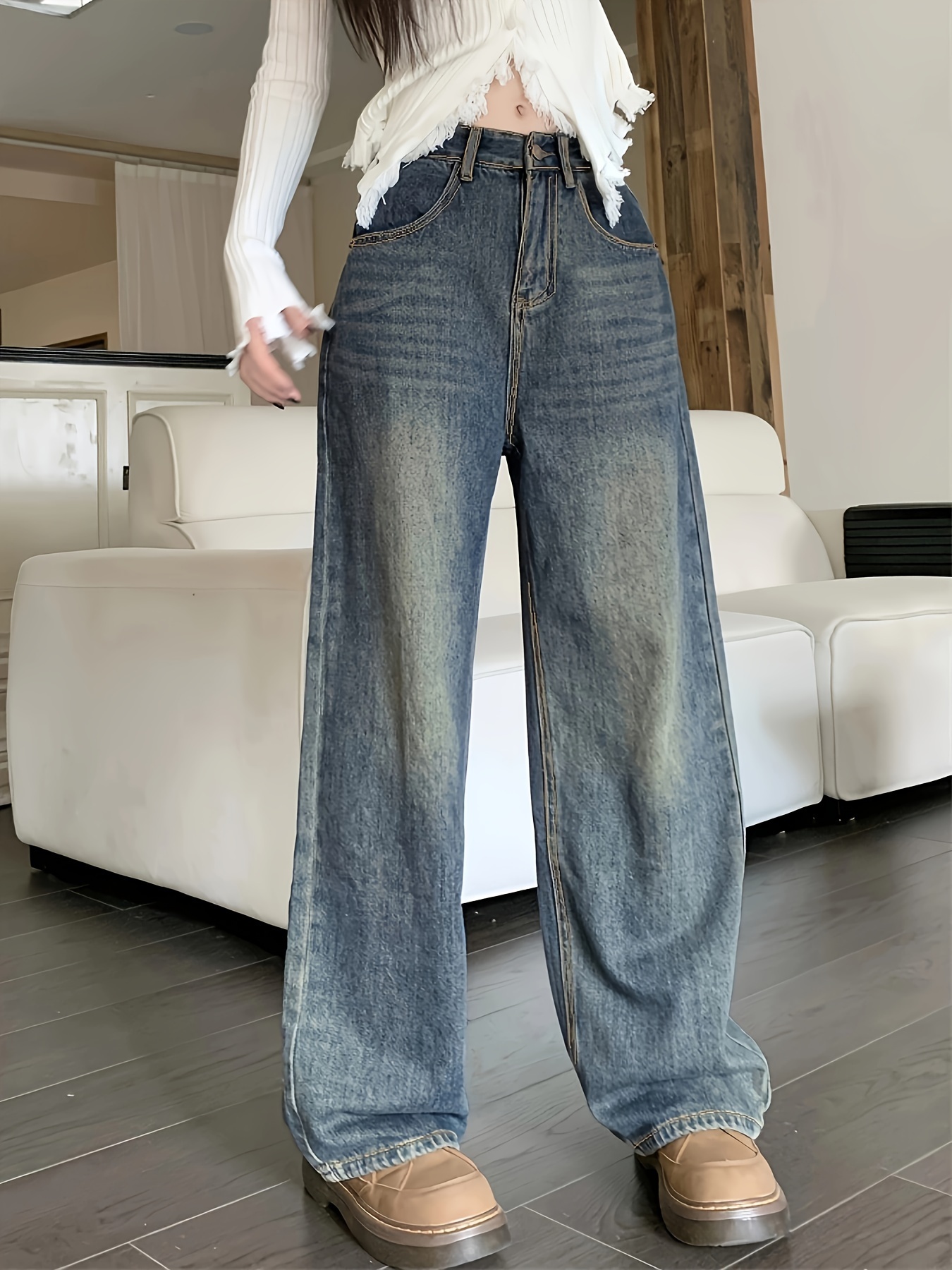 Straight Wide Leg Vintage 90s Jeans Women High Waist Loose - Temu