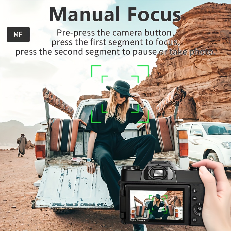 digital camera photography 4k 48mp vlogging camera support 16x digital zoom and auto focus 3 inch 180 flip screen comes with 2 batteries and 32g sd card and 52mm wide angle and macro lens details 7