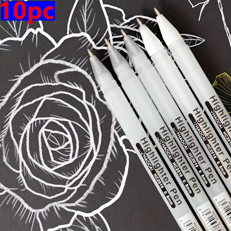 1/3/6Pcs 0.8mm Highlight Marker Pen Sketching White Ink Gel Pen