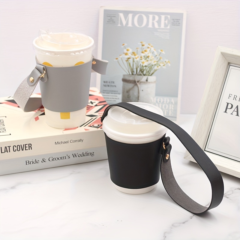 Portable Beverage Cup Foldable Holder Carrier, Tainada Reusable Drink Sleeve Handle Carry Strap for Coffee, Bubble Tea, Hot & Cold Drink with