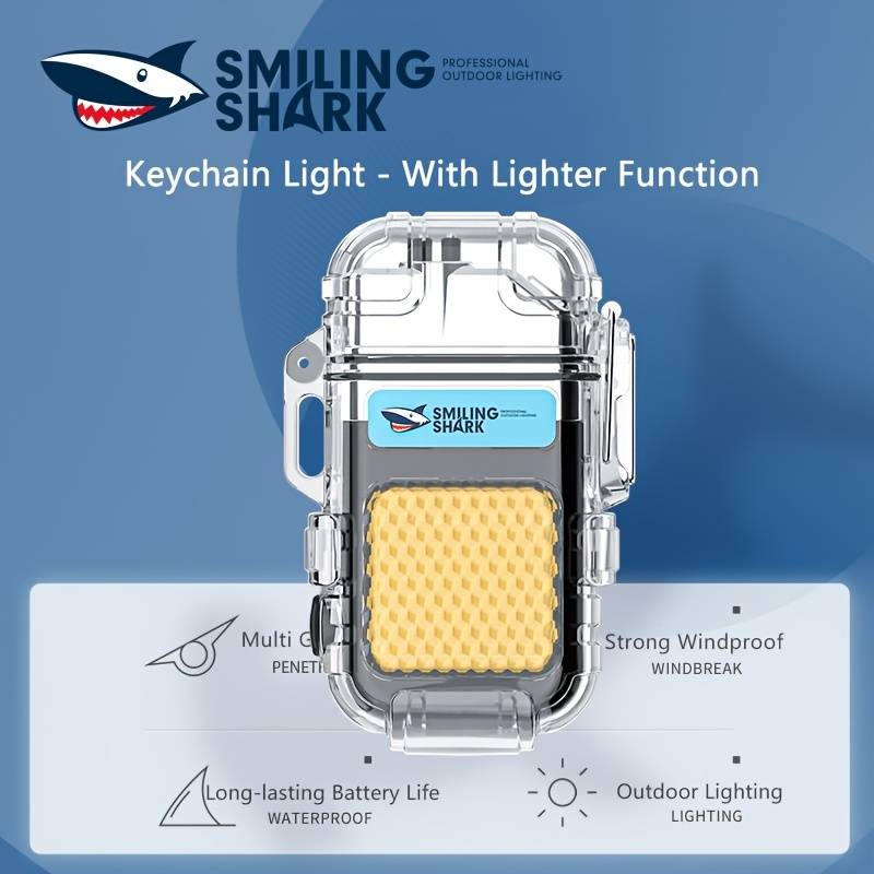 Smiling Shark LED Keychain Flashlights USB Rechargeable Mini Pocket Flashlight With Lighter Function Water Resistant Light For Outdoor Camping Working Emergency Use Valentine s Day Gift For Men LED Lights