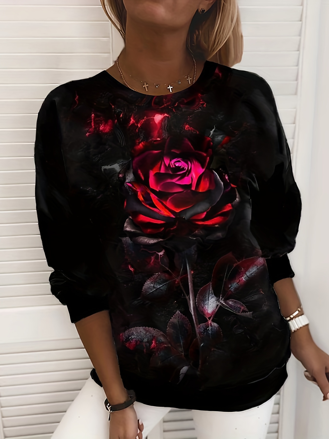 Rose best sale print sweatshirt