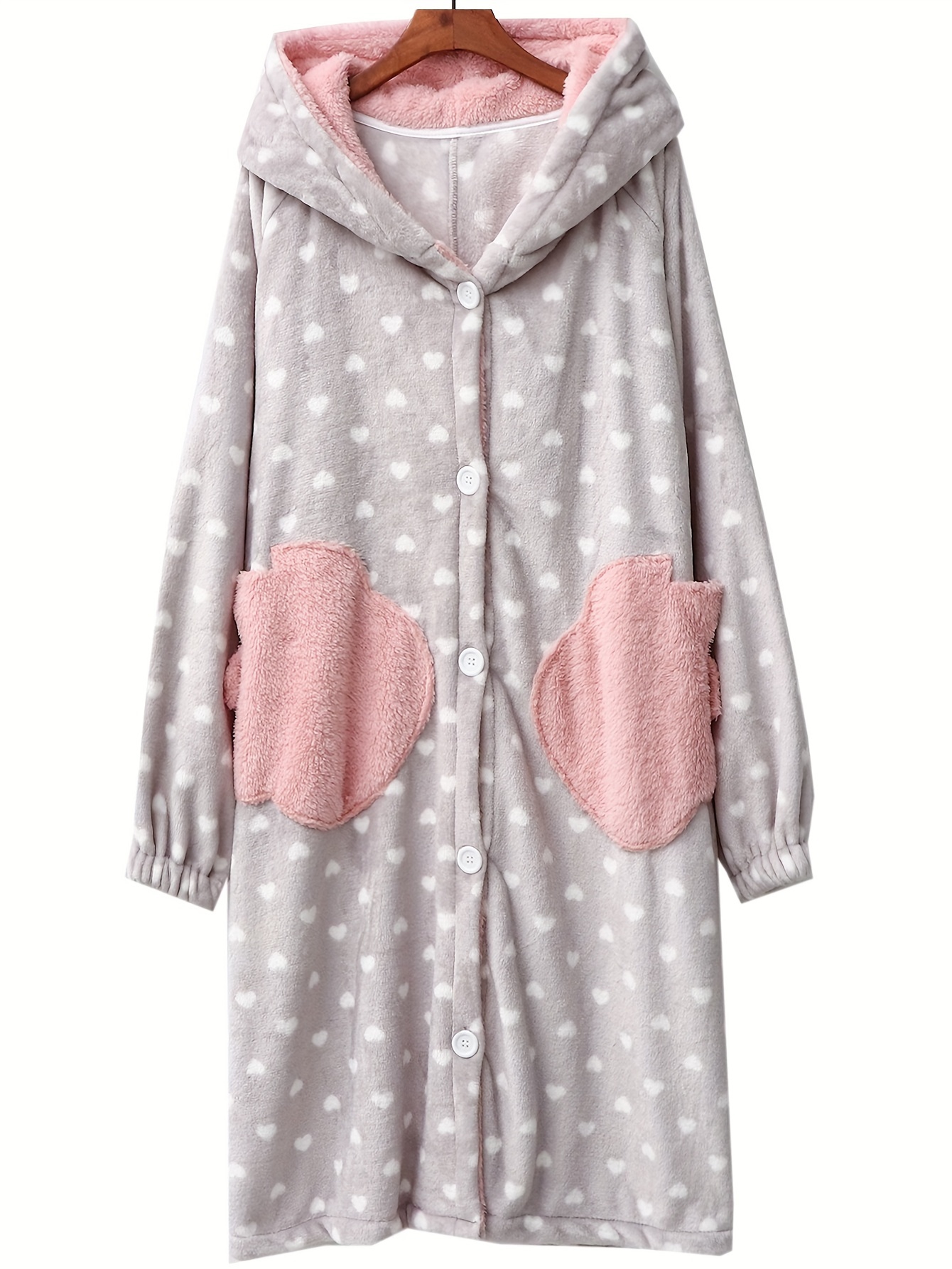 Polka Dot Zipper Night Robe Casual Comfy Long Sleeve Flannel - Temu Canada