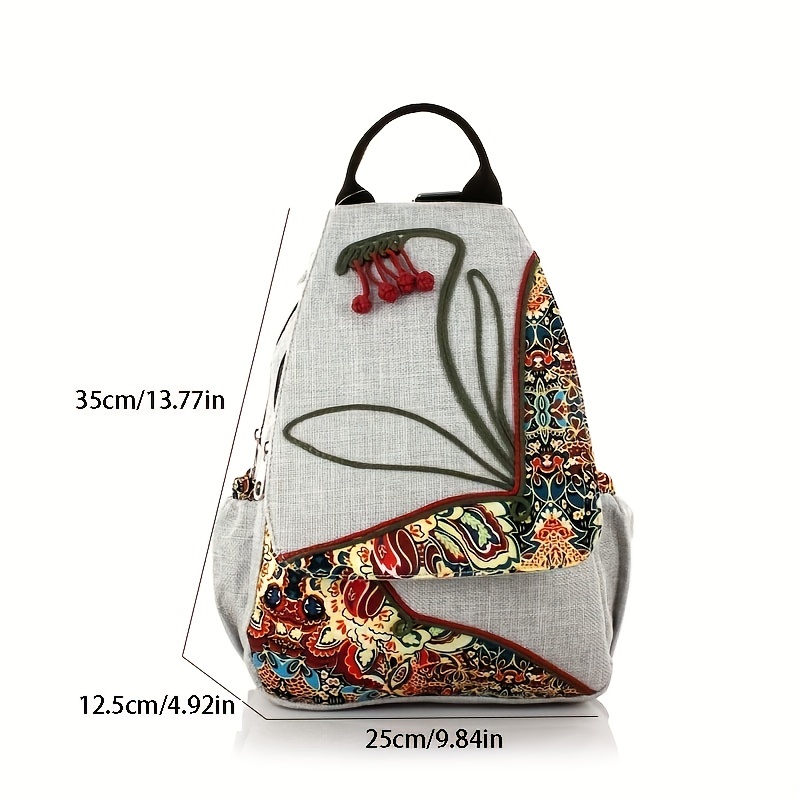 Simple Ethnic Flower Embroidery Backpack, Classic Vintage Pattern Daypack,  Travel Crochet Design Storage Bag - Temu Italy