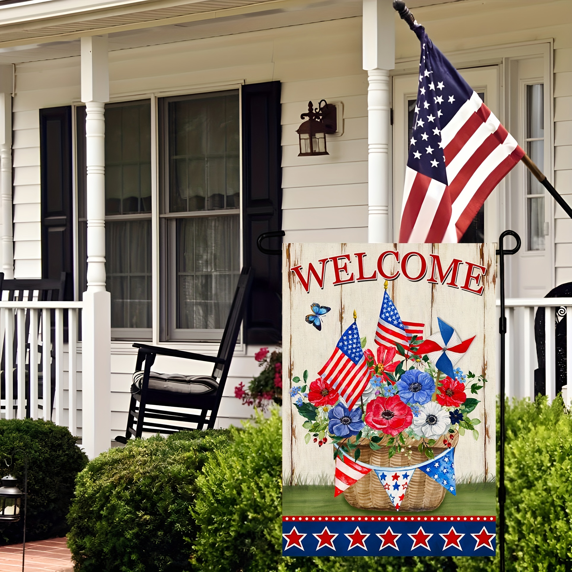 4th Of July Garden Flag, Patriotic Welcome Flowers Memorial Day ...