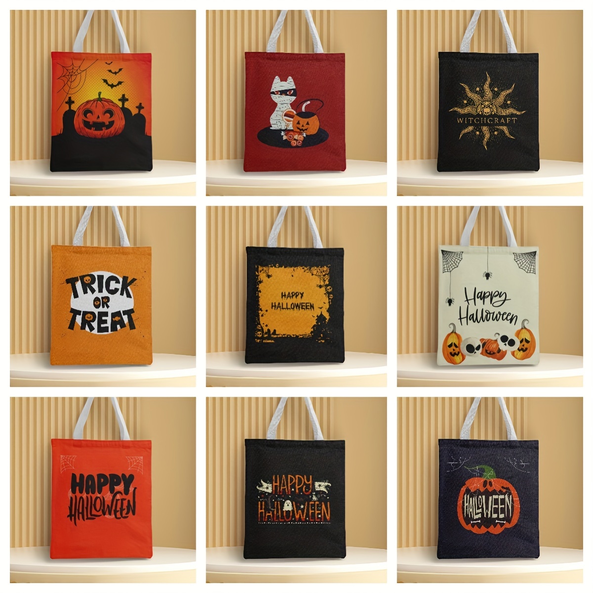 Happy Halloween Personalized Canvas Tote Bag, Trick Or Treat Bags