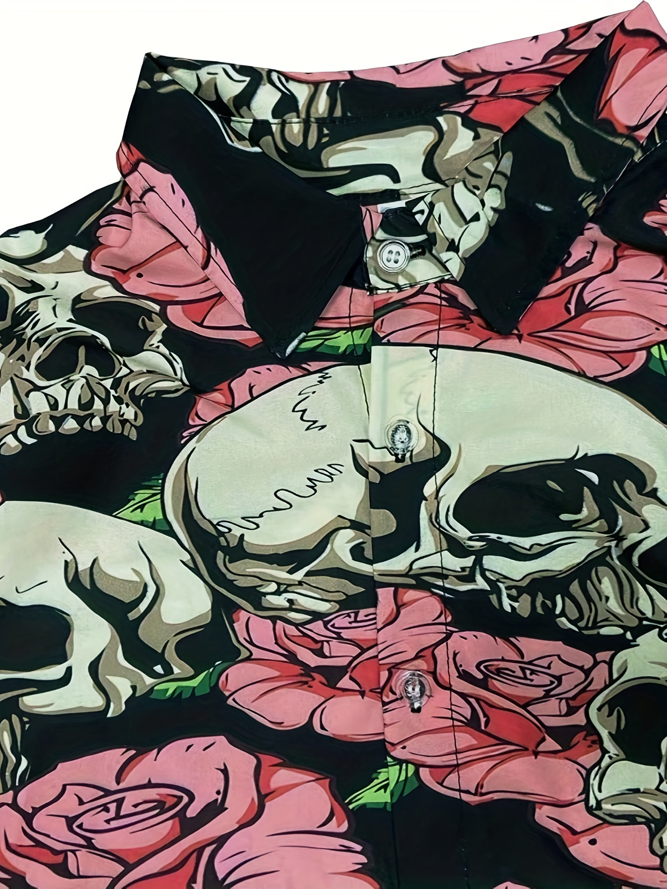 Mens Hawaiian Shirt Pink Skull Art Casual Short Sleeve Button Down