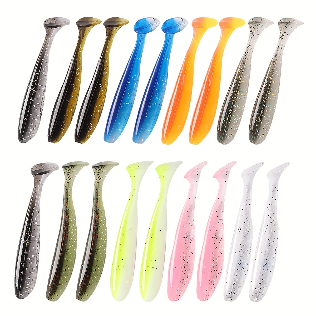 19pcs Bionic Paddle Tail Soft Fishing Lure Set - Perfect for Perch, Trout,  Red Fish, Freshwater and Saltwater Fishing - Includes PVA Swimbait Wobblers