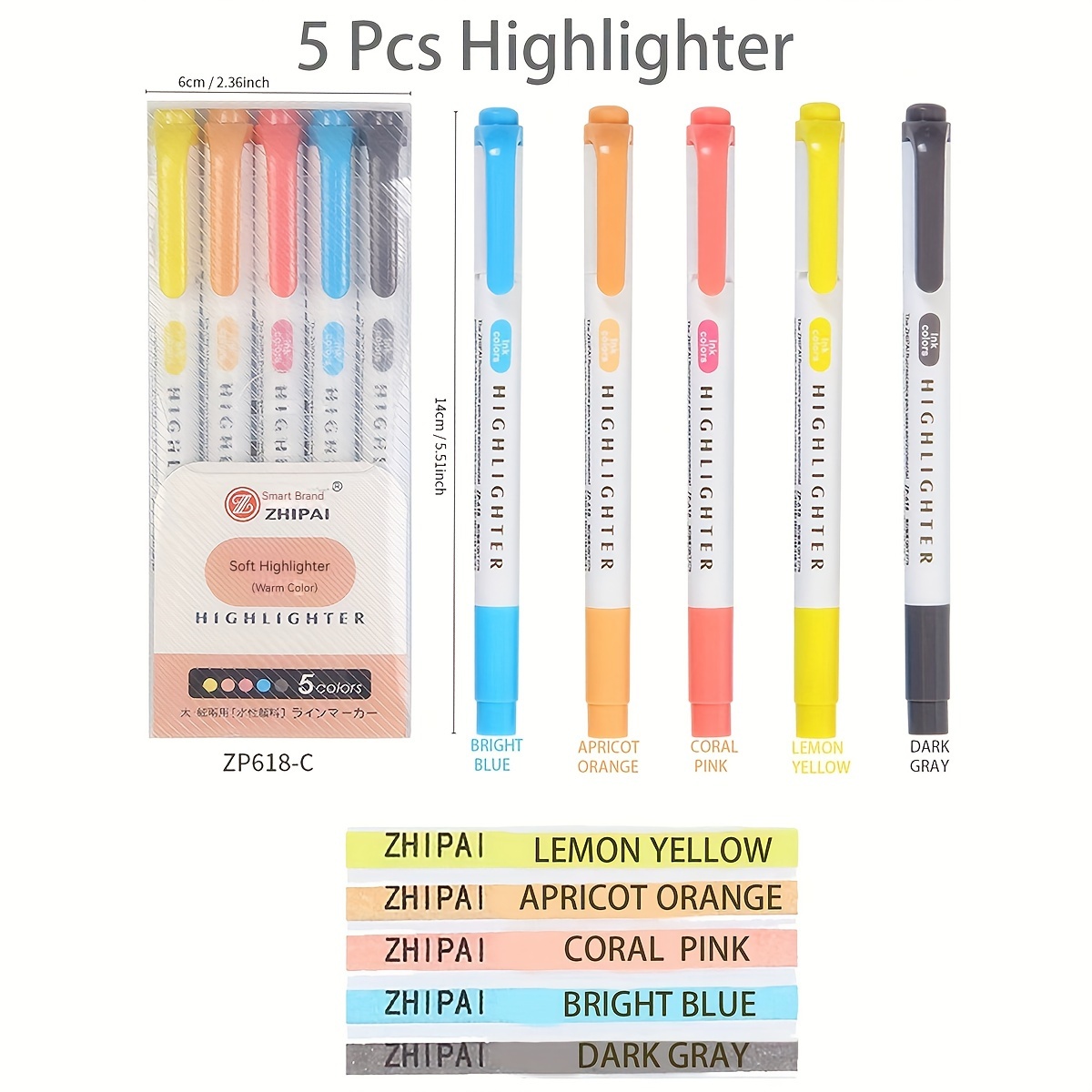 5 Colors/box Double Headed Highlighter Pen Set Fluorescent Markers Highlighters  Pens Art Marker Japanese Cute Kawaii Stationery,For School students take  notes