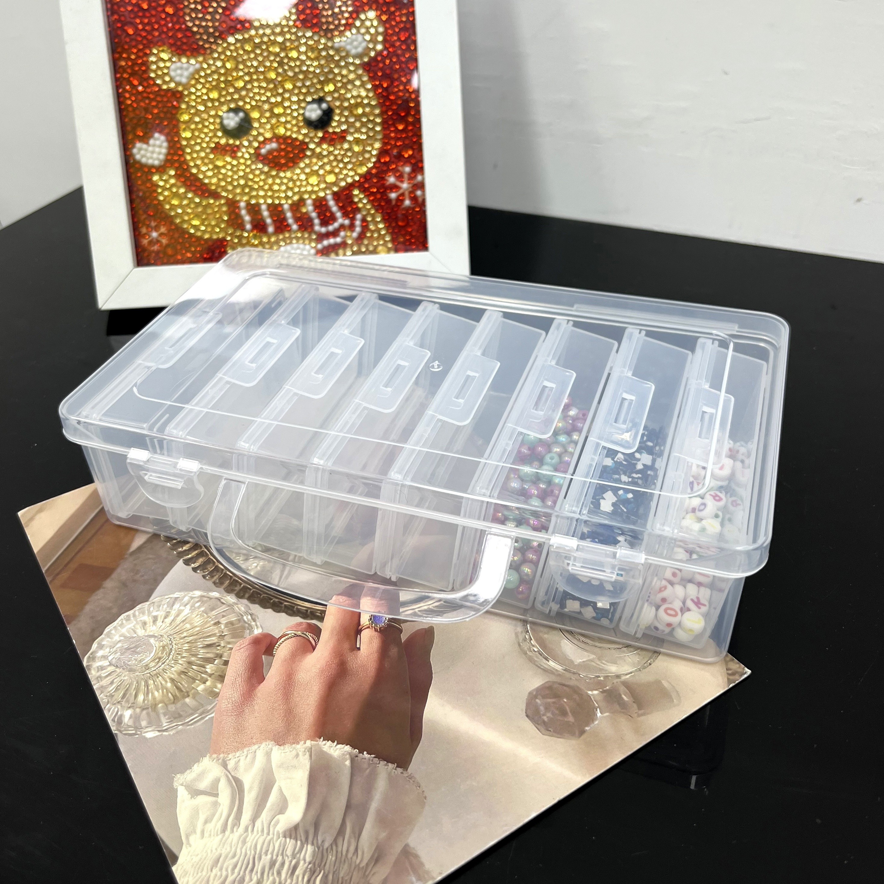 

8pcs Plastic Beaded Storage Box, Nail Accessories Earrings Storage Box, Transparent Plastic Organizer Container, Large Capacity Seeds Beads Storage Box, Diy Diamond Painted Accessories Organizer
