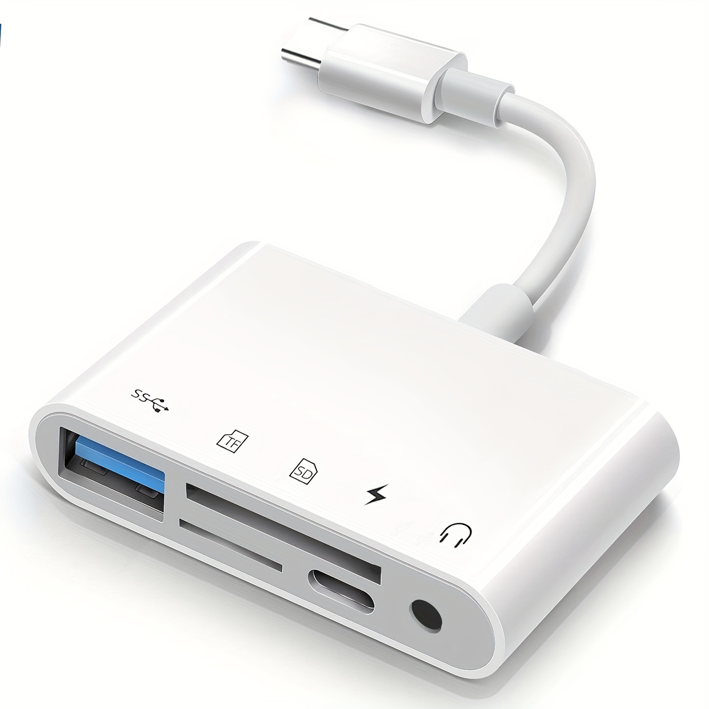  Adaptador Lightning a HDMI con cámara USB, lector de tarjetas  TF y SD 6 en 1, puerto de carga para iPhone, compatible con teclado MIDI,  mouse, TV HD, proyector, monitor, compatible