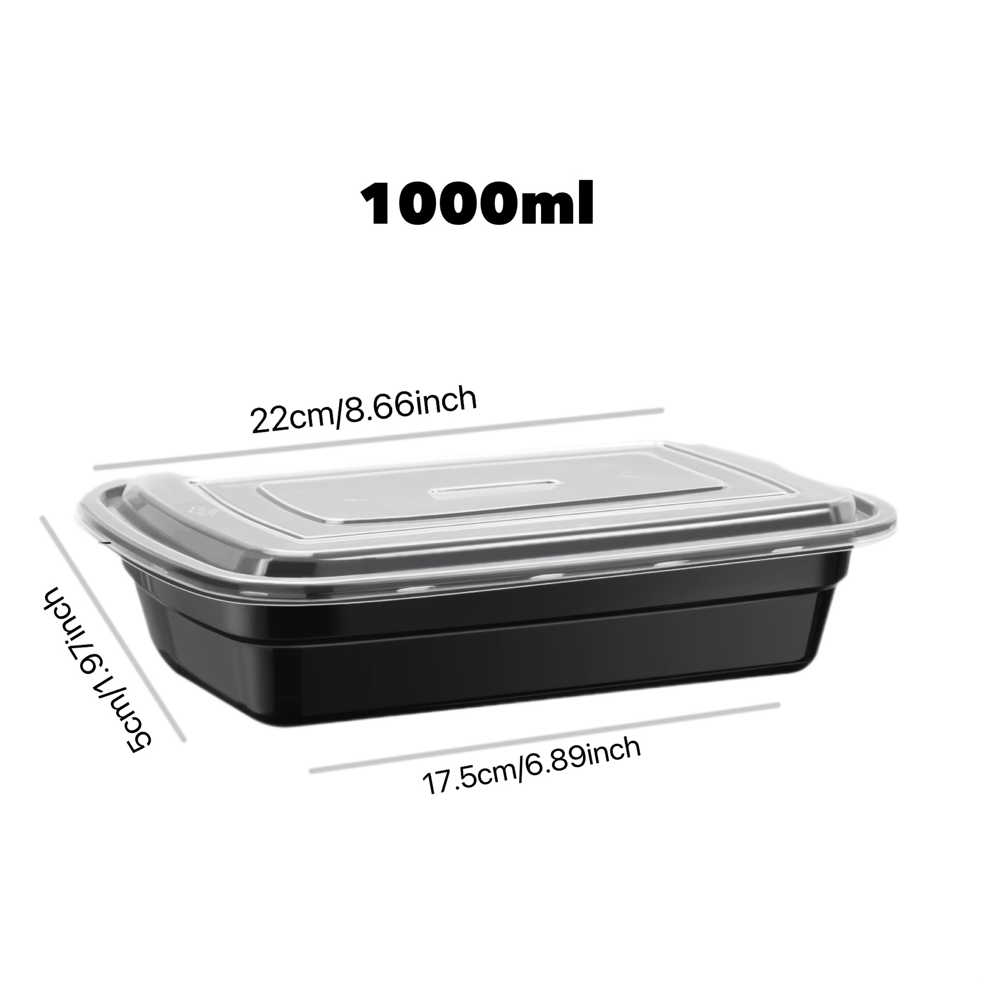 Rectangular Black 1000ml PP Food Packaging Container