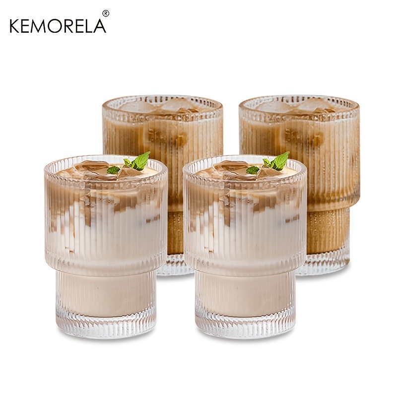 Stackable Ribbed Glassware Glass Cups Set - Temu Spain