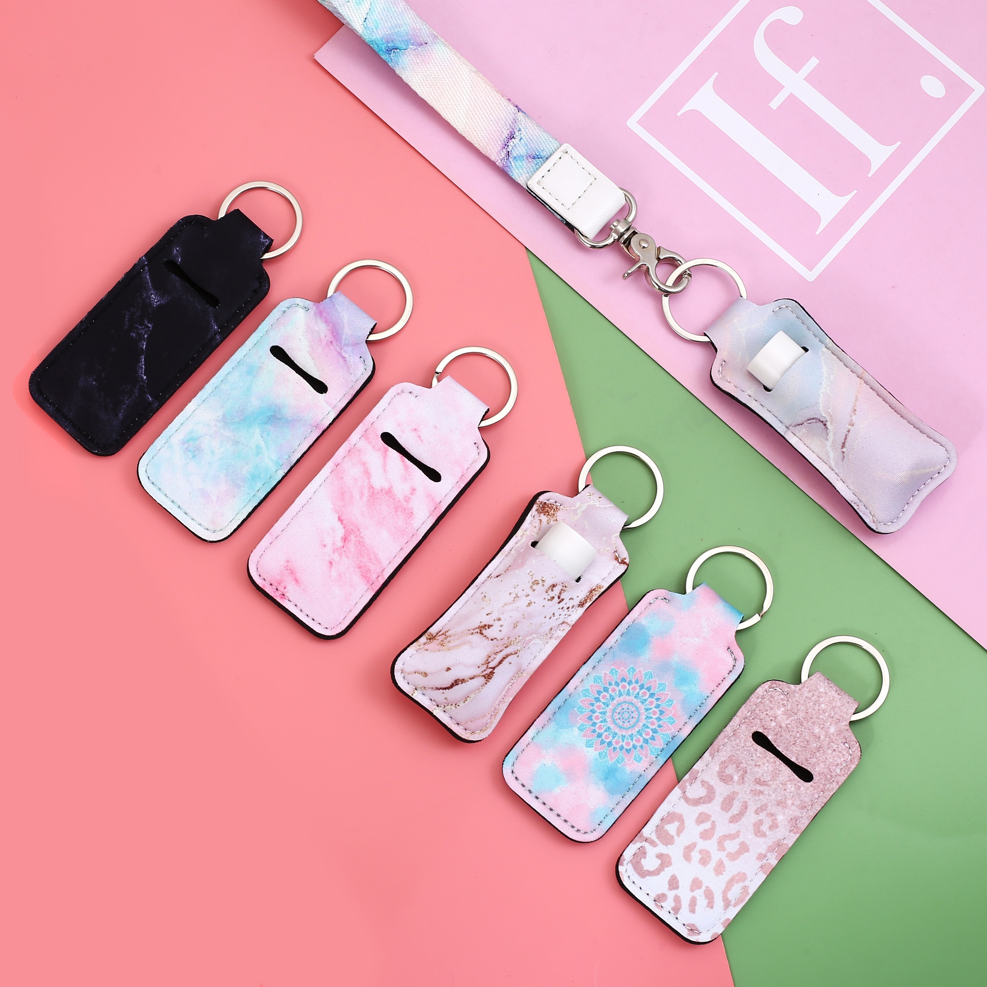 Desing Wish Chapstick Holder Keychain Clip On Lipstick Sleeve Anti-Lost Lip  Balm Holder Key Chain Elastic Sleeves