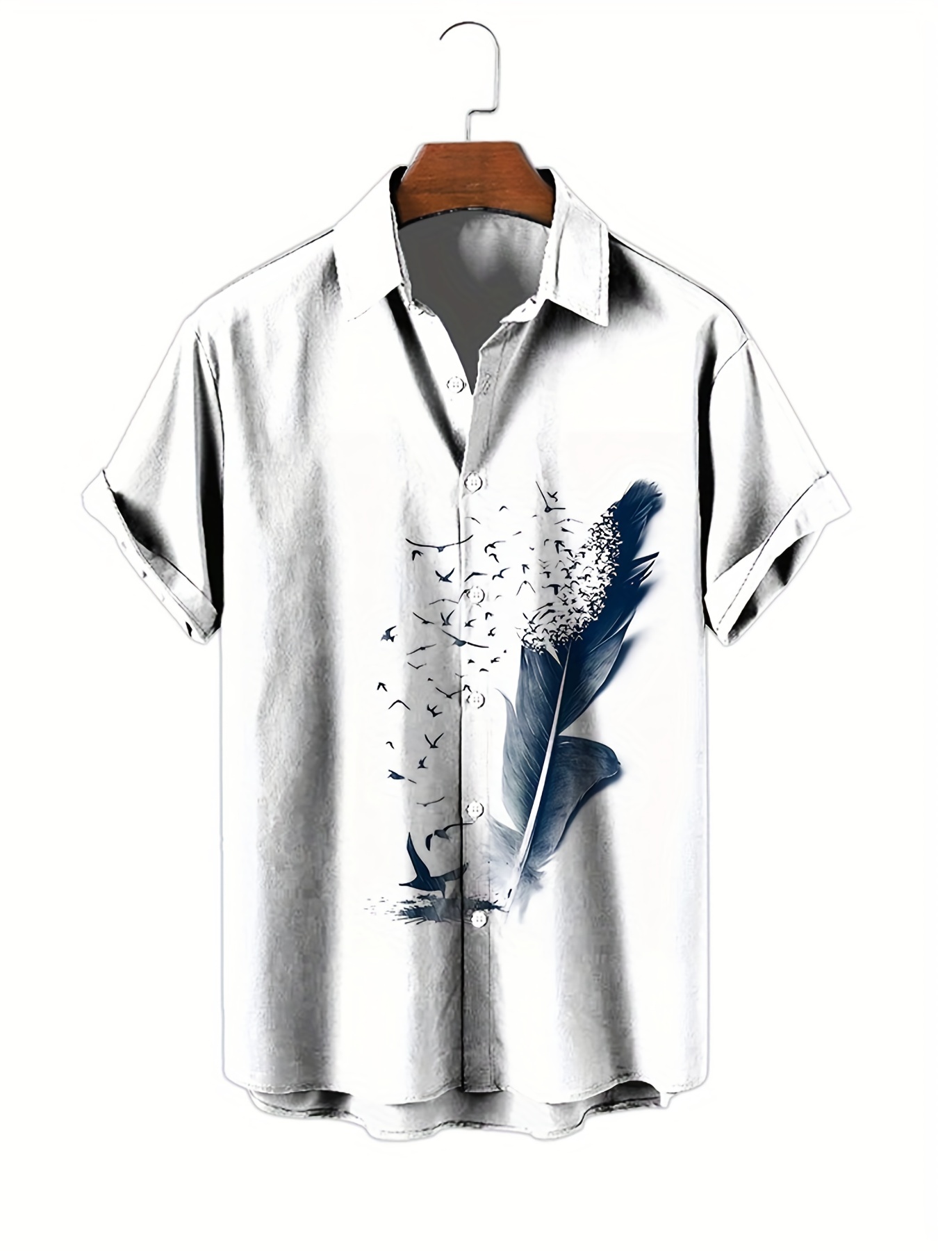 New fashion men's shirt feather pattern 3D printing casual and