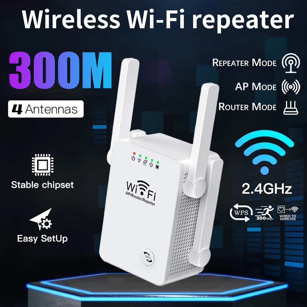 Répéteur Wifi 300mbps, 2.4GHz, répéteur réseau avec longue portée