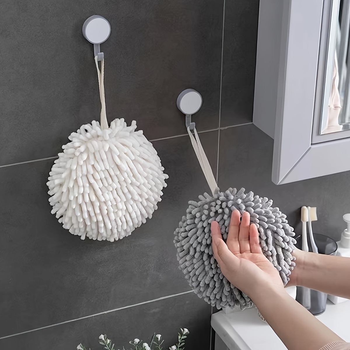 Soft Absorbent Chenille Hand Towel Balls, Kitchen Hand Towel Hanger, Quick  Dry Hand Bath Towel, Bathroom Hand Towel With Ring, Simple Fashionable Home  Hanging Loop Towel - Temu
