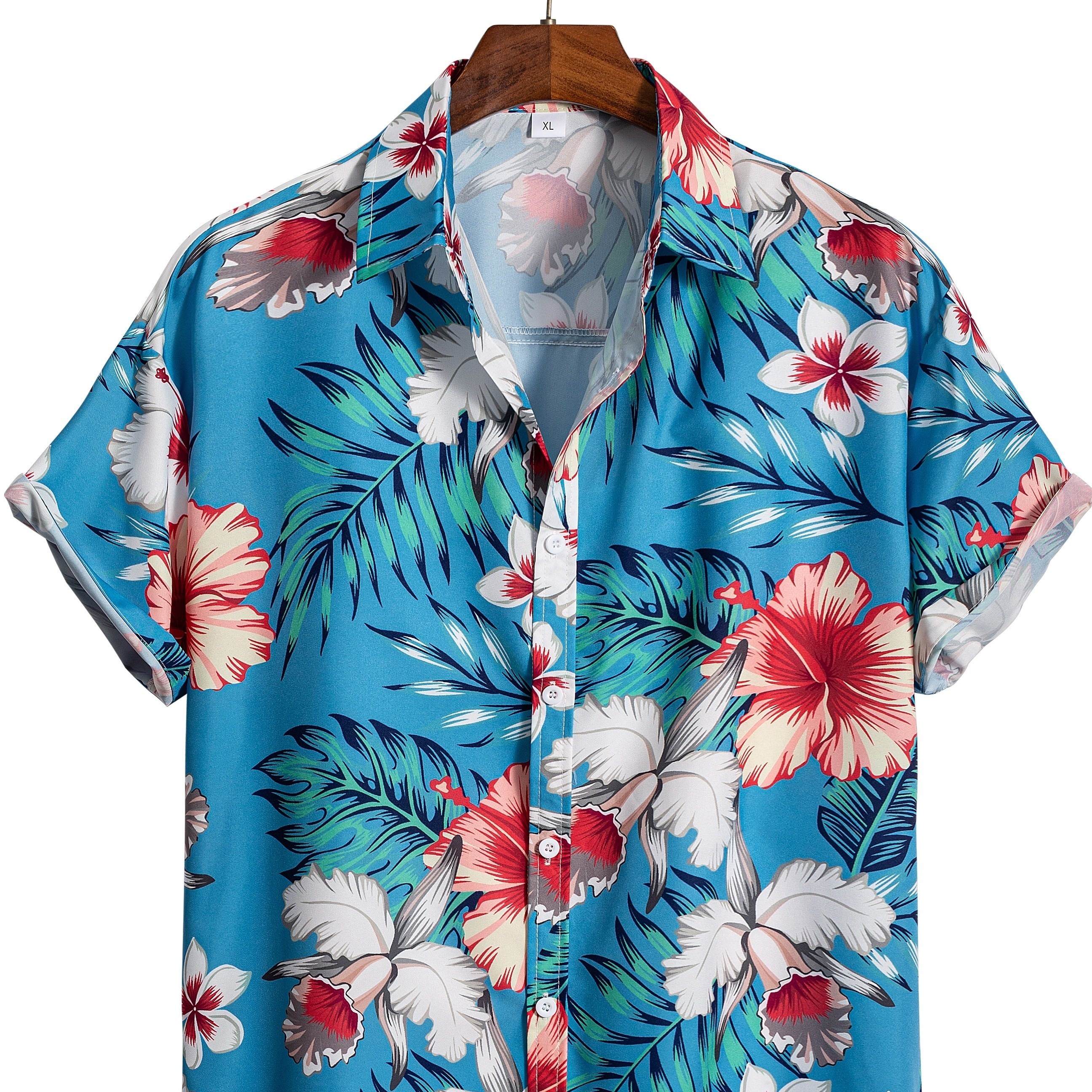 

Tropical Leaf & Flower Print Men's Casual Short Sleeve Hawaiian Shirt, Men's Shirt For Summer Vacation Resort