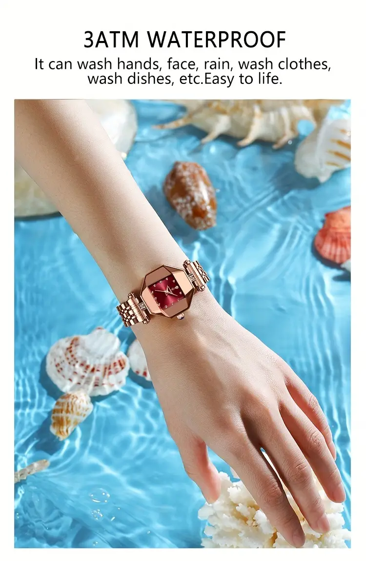 poedagar womens luxury dial cutting quartz watch elegant polygon pointer analog stainless steel wrist watch details 6